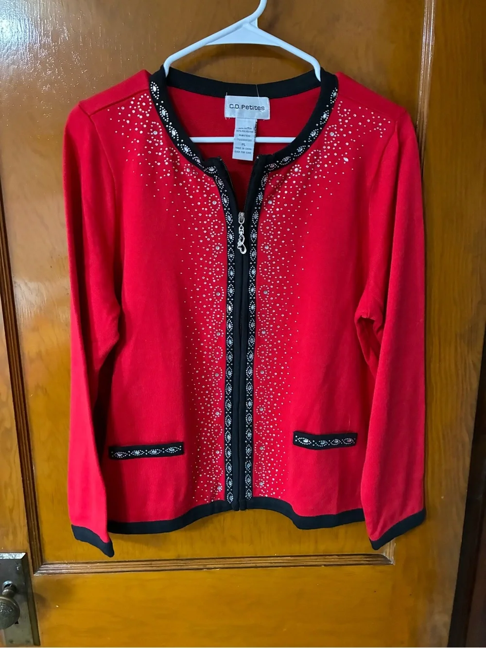 🔥NWT - C.D. Petites Red Embellished Zip Cardigan - Picture 1 of 7
